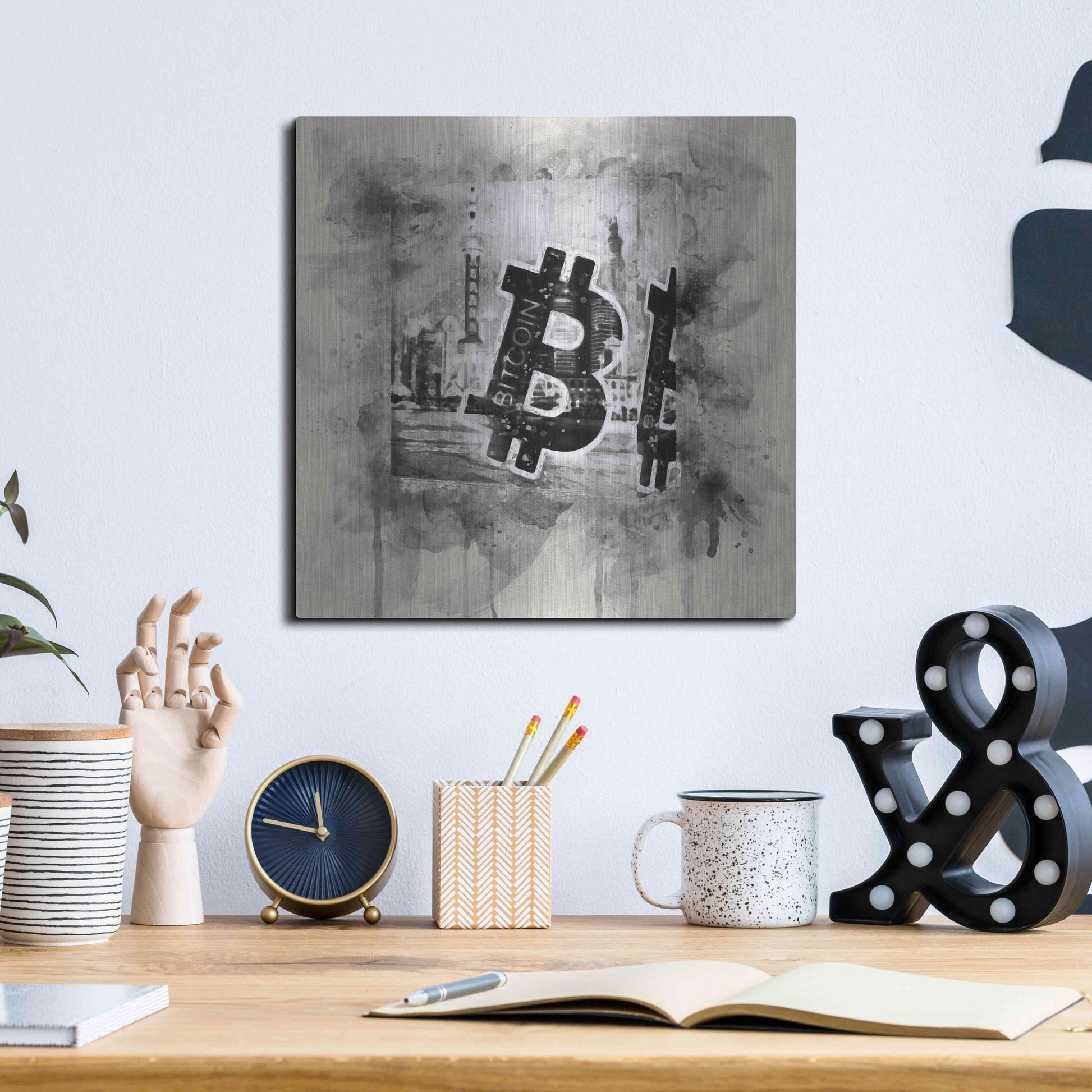 Luxe Metal Art 'Bitcoin Block' by Surma and Guillen, Metal Wall Art,12x12