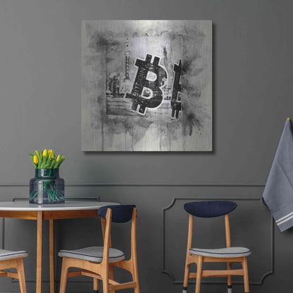 Luxe Metal Art 'Bitcoin Block' by Surma and Guillen, Metal Wall Art,36x36