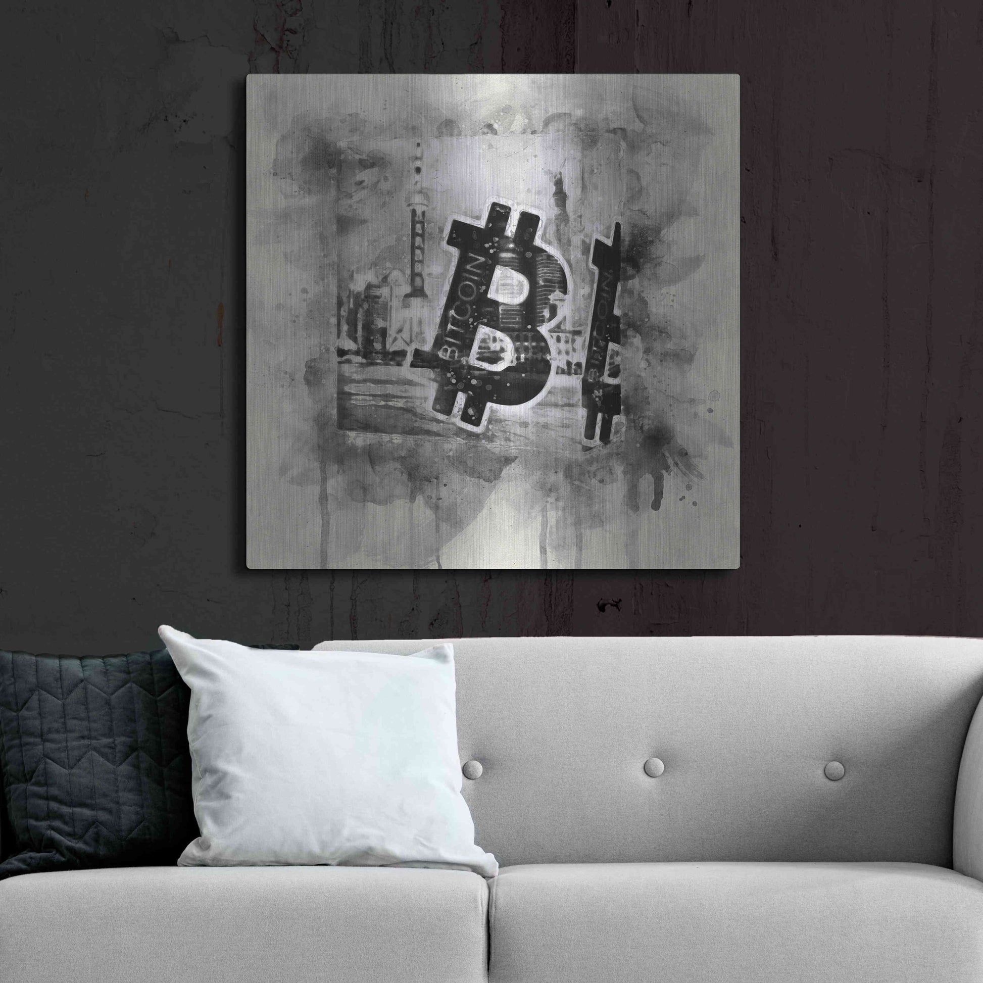 Luxe Metal Art 'Bitcoin Block' by Surma and Guillen, Metal Wall Art,36x36