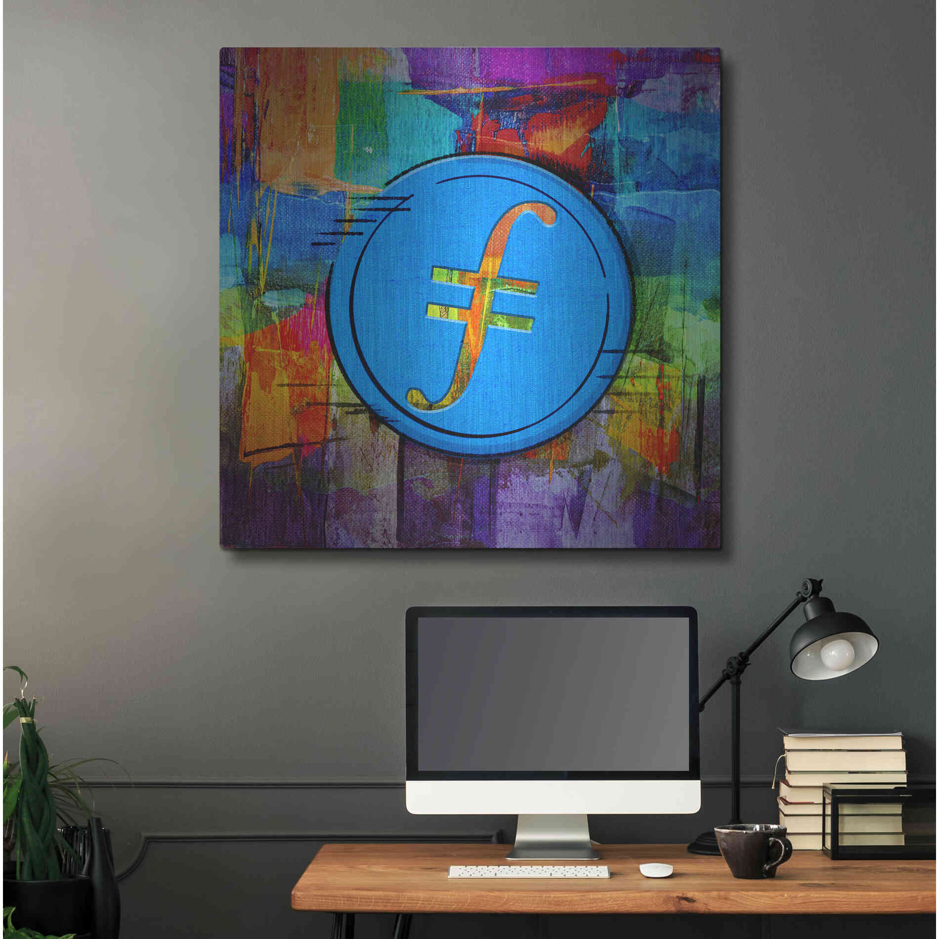 Luxe Metal Art 'FIL Filecoin Crypto Coin,' Metal Wall Art,36x36