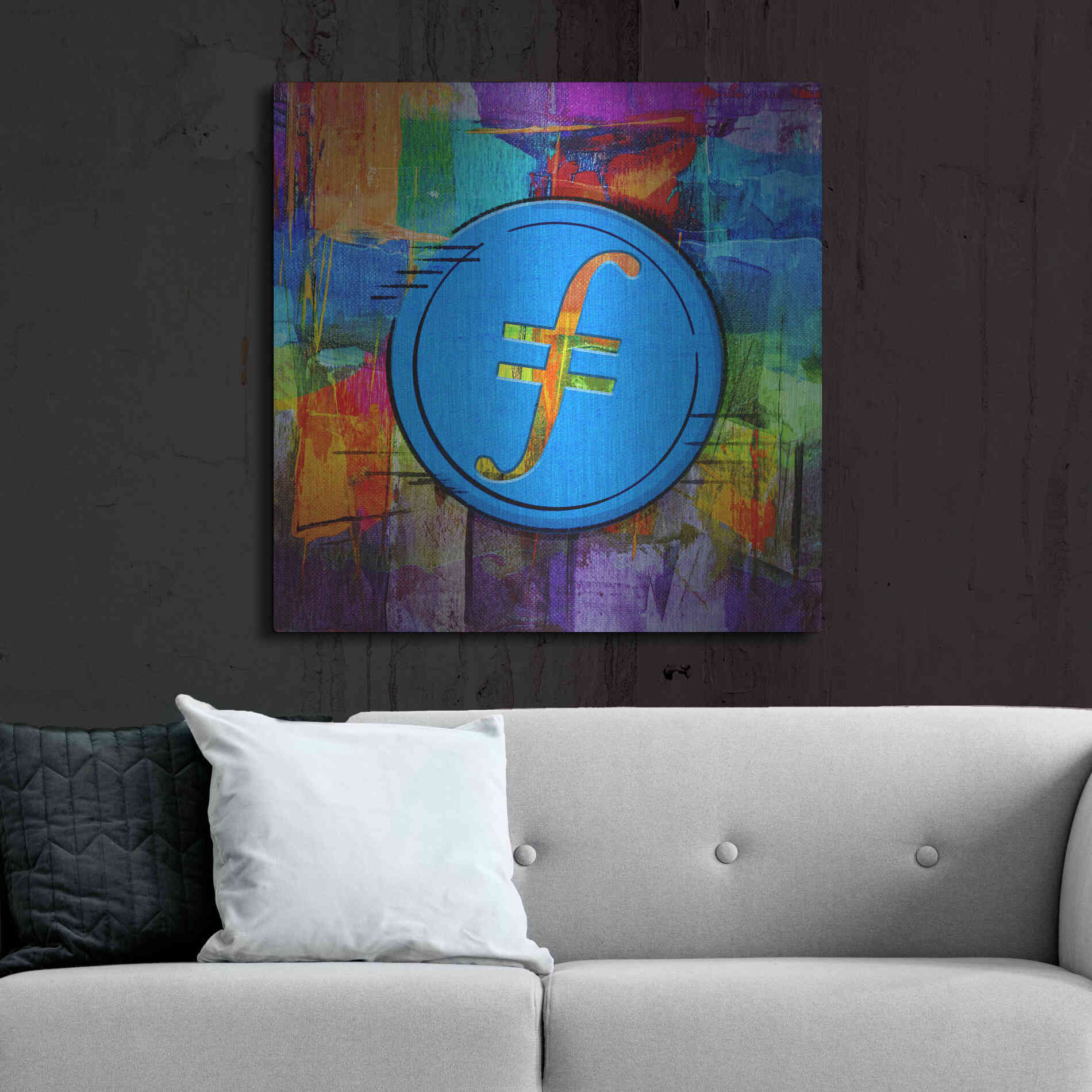 Luxe Metal Art 'FIL Filecoin Crypto Coin,' Metal Wall Art,36x36