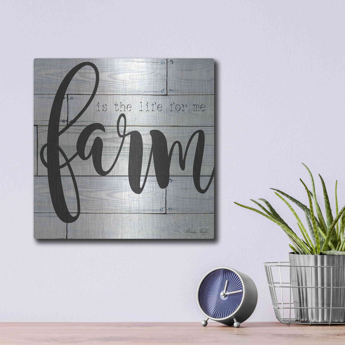 Luxe Metal Art 'Farm is the Life for Me' by Cindy Jacobs, Metal Wall Art,12x12