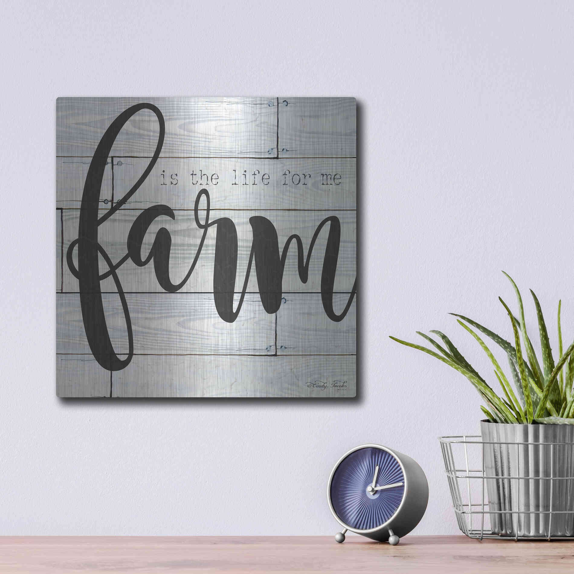 Luxe Metal Art 'Farm is the Life for Me' by Cindy Jacobs, Metal Wall Art,12x12