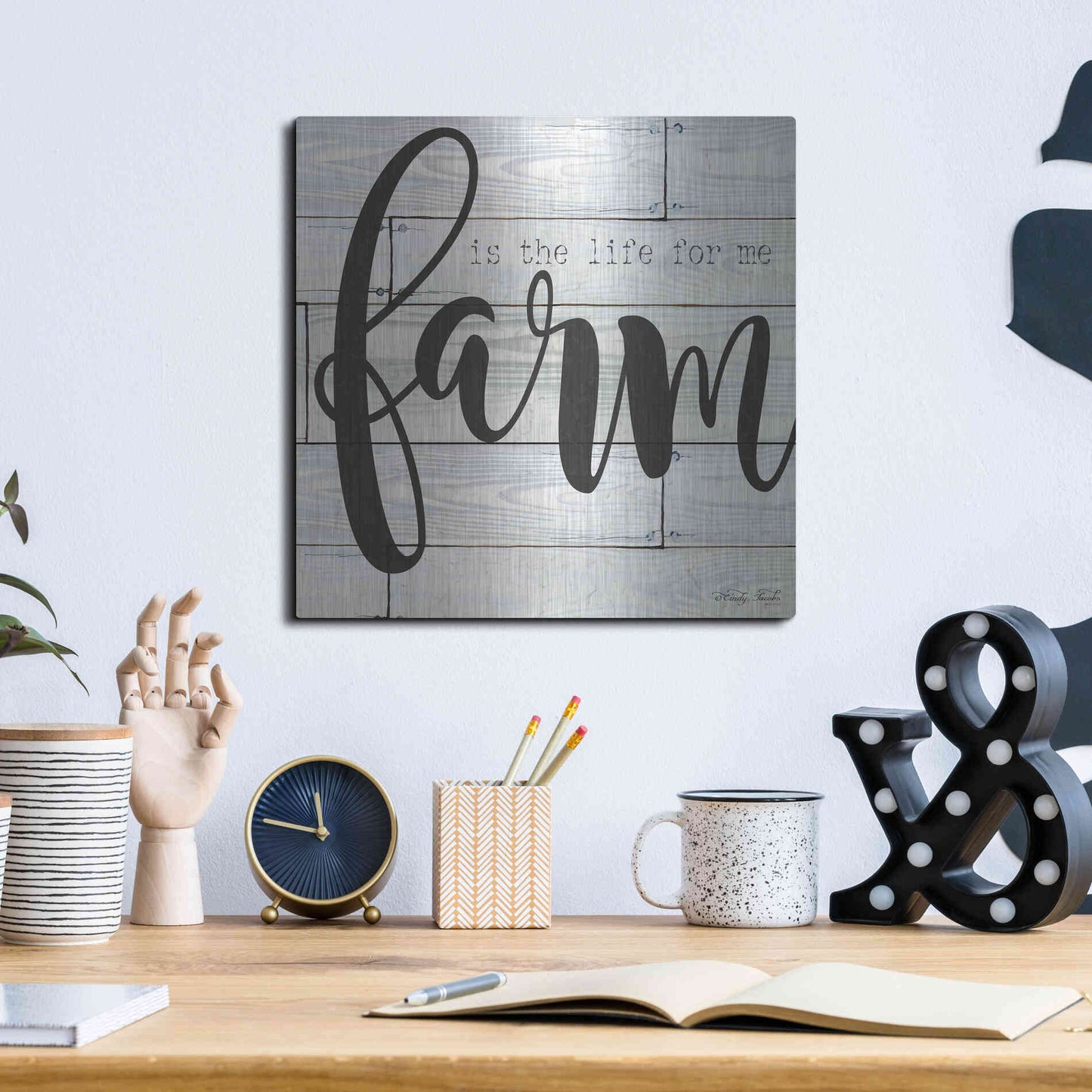 Luxe Metal Art 'Farm is the Life for Me' by Cindy Jacobs, Metal Wall Art,12x12