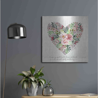 Luxe Metal Art 'Love is Patient Flower Heart' by Cindy Jacobs, Metal Wall Art,24x24