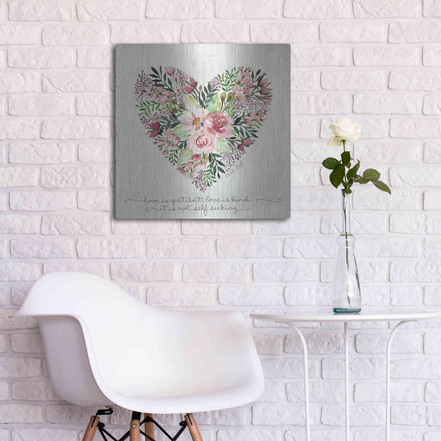 Luxe Metal Art 'Love is Patient Flower Heart' by Cindy Jacobs, Metal Wall Art,24x24