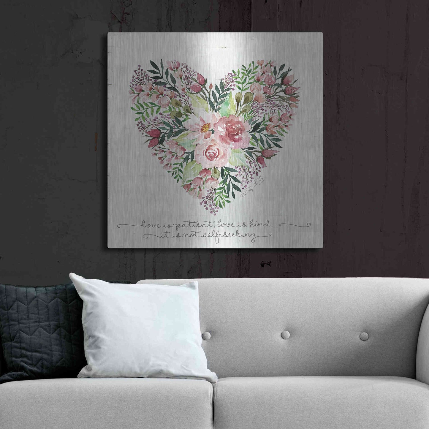 Luxe Metal Art 'Love is Patient Flower Heart' by Cindy Jacobs, Metal Wall Art,36x36