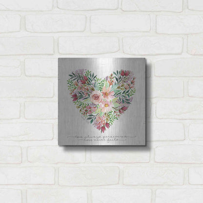 Luxe Metal Art 'Love Never Fails Flower Heart' by Cindy Jacobs, Metal Wall Art,12x12