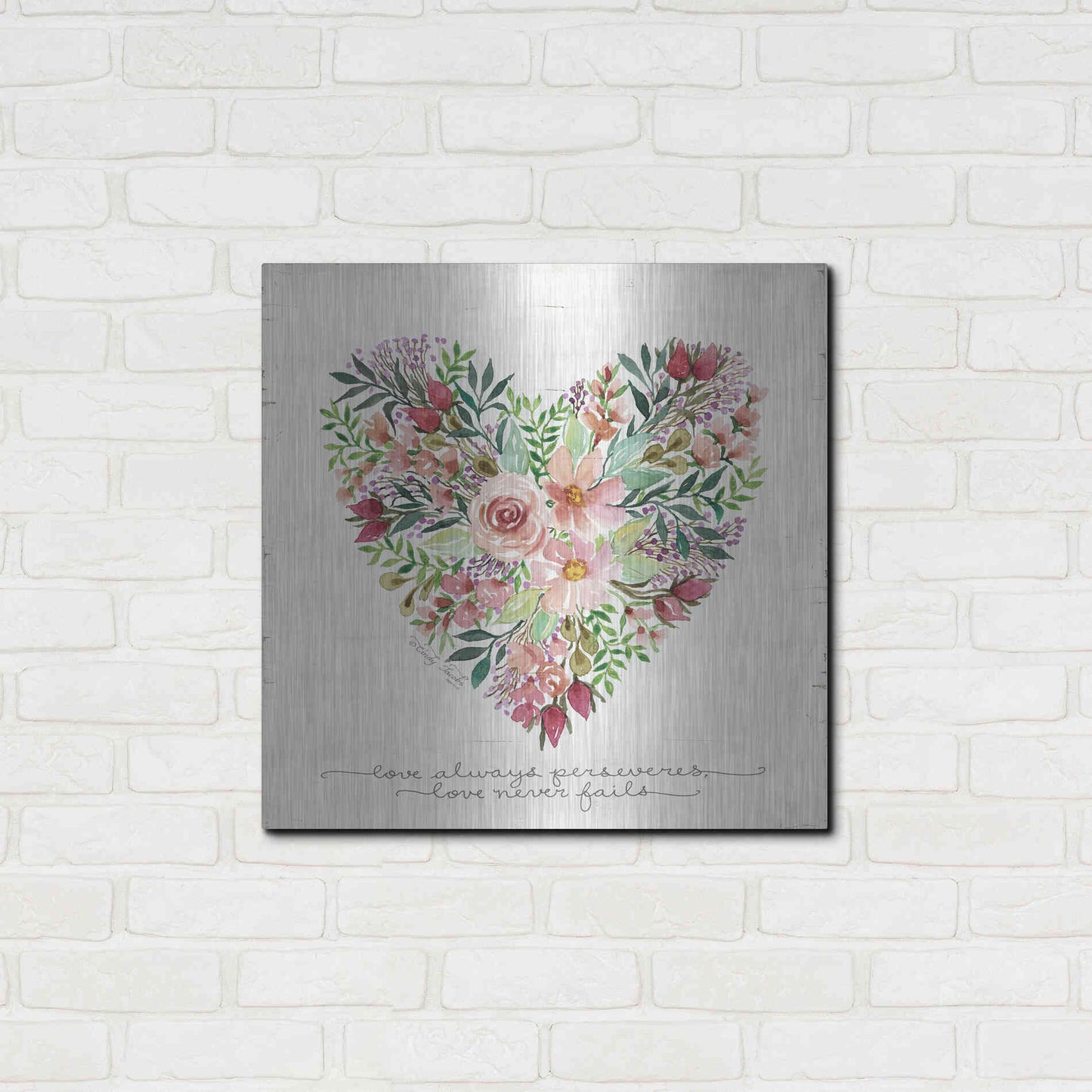 Luxe Metal Art 'Love Never Fails Flower Heart' by Cindy Jacobs, Metal Wall Art,24x24