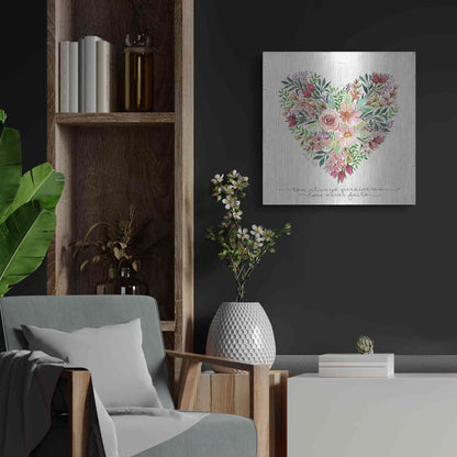 Luxe Metal Art 'Love Never Fails Flower Heart' by Cindy Jacobs, Metal Wall Art,24x24