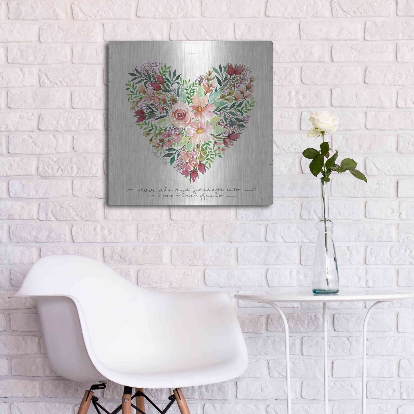 Luxe Metal Art 'Love Never Fails Flower Heart' by Cindy Jacobs, Metal Wall Art,24x24