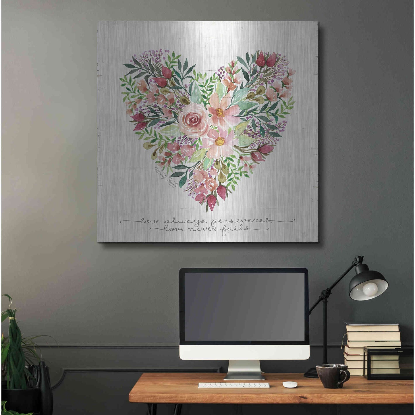 Luxe Metal Art 'Love Never Fails Flower Heart' by Cindy Jacobs, Metal Wall Art,36x36