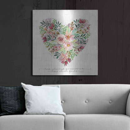 Luxe Metal Art 'Love Never Fails Flower Heart' by Cindy Jacobs, Metal Wall Art,36x36