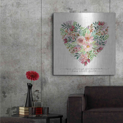 Luxe Metal Art 'Love Never Fails Flower Heart' by Cindy Jacobs, Metal Wall Art,36x36