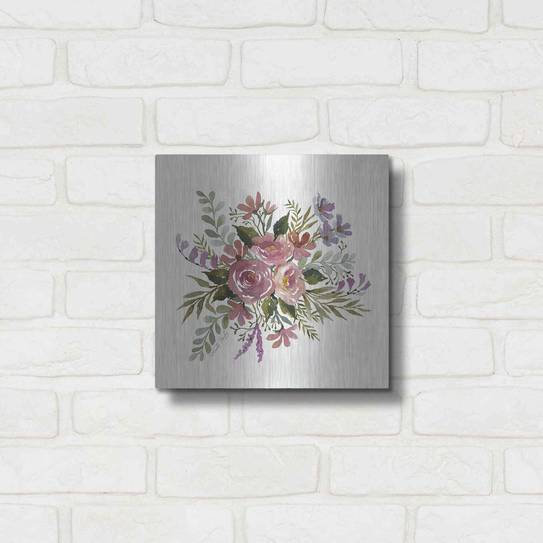 Luxe Metal Art 'Floral Spray I' by Cindy Jacobs, Metal Wall Art,12x12