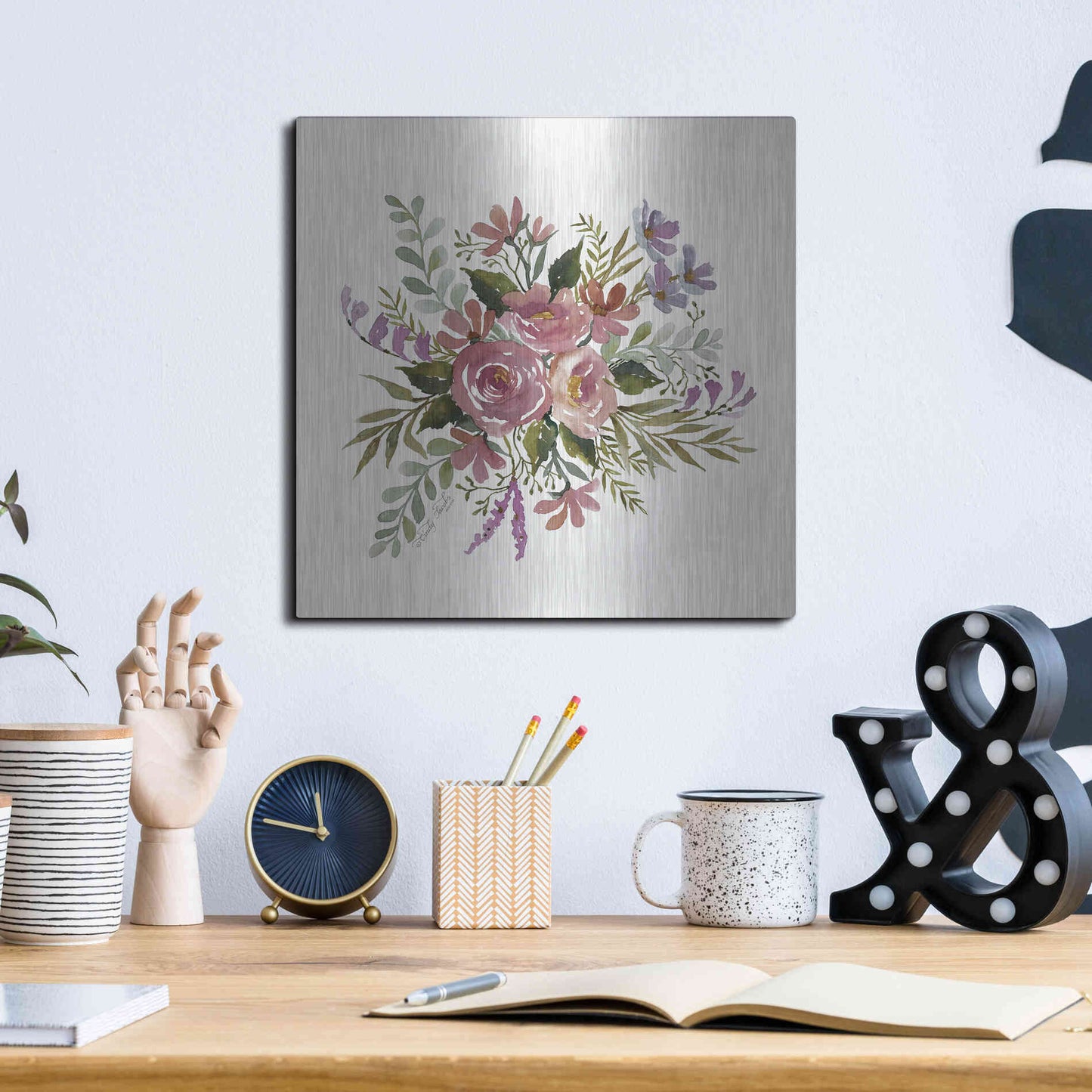 Luxe Metal Art 'Floral Spray I' by Cindy Jacobs, Metal Wall Art,12x12