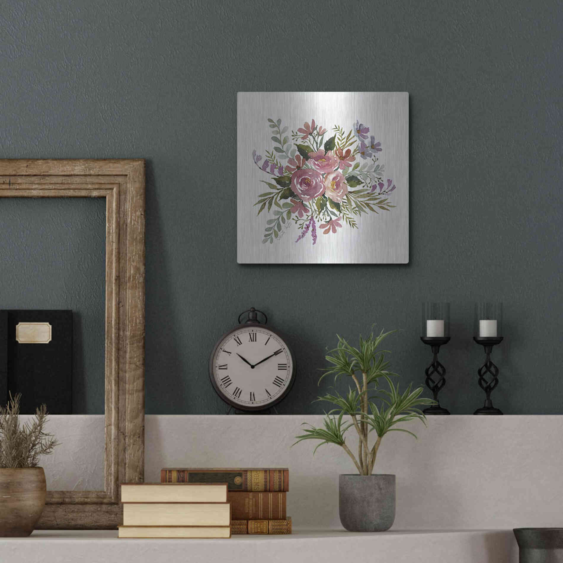 Luxe Metal Art 'Floral Spray I' by Cindy Jacobs, Metal Wall Art,12x12