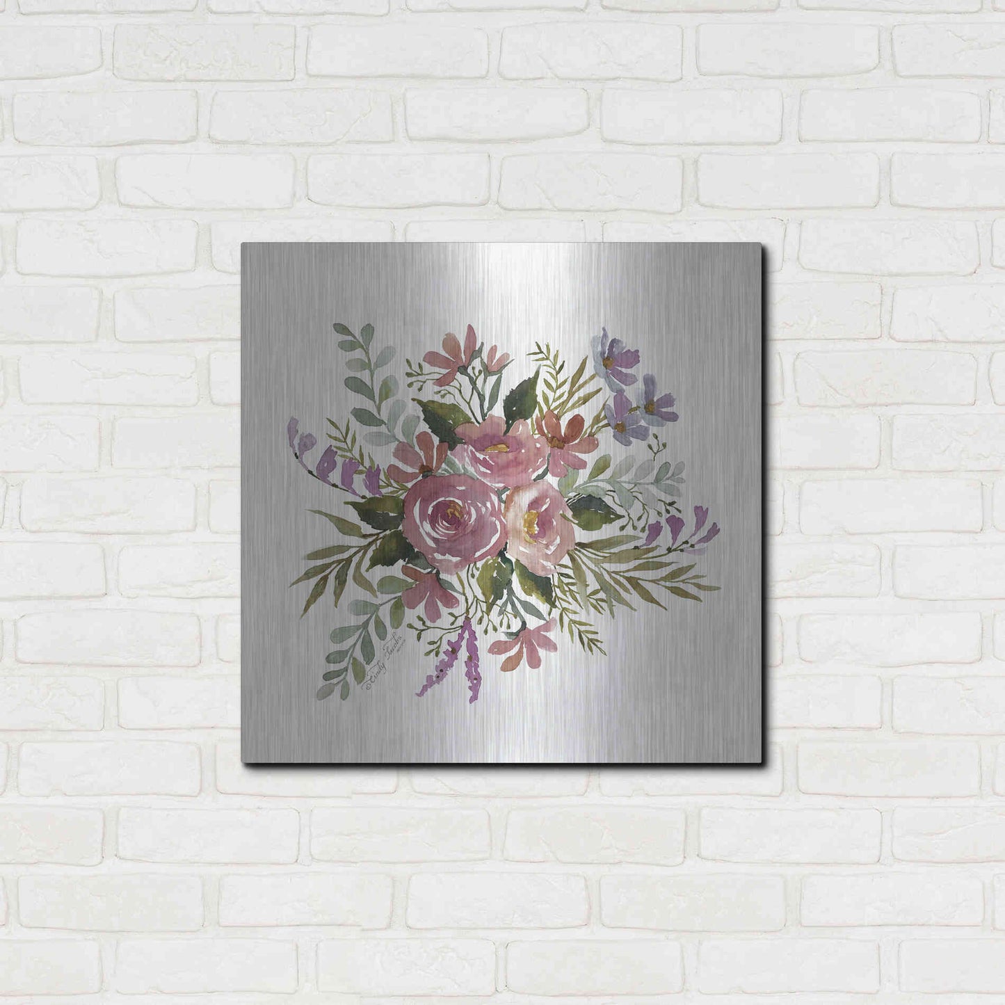 Luxe Metal Art 'Floral Spray I' by Cindy Jacobs, Metal Wall Art,24x24