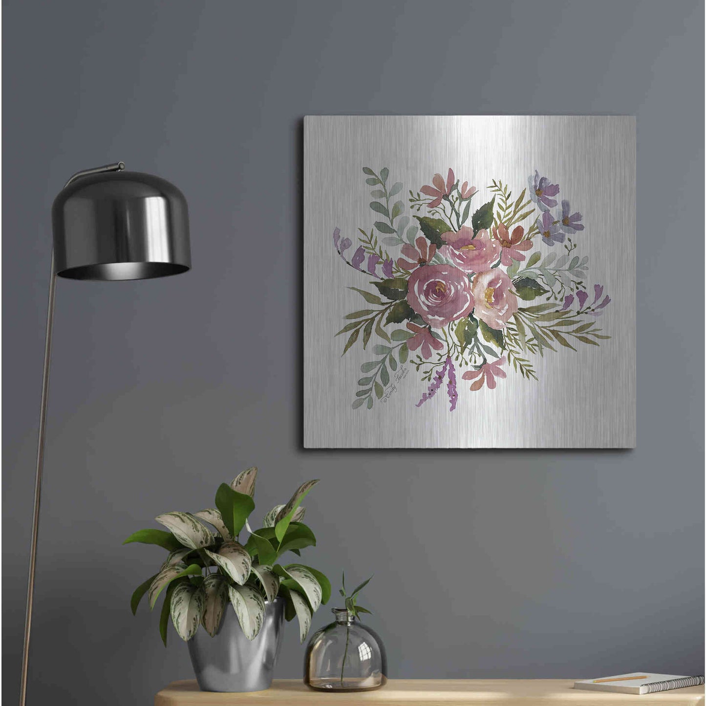 Luxe Metal Art 'Floral Spray I' by Cindy Jacobs, Metal Wall Art,24x24