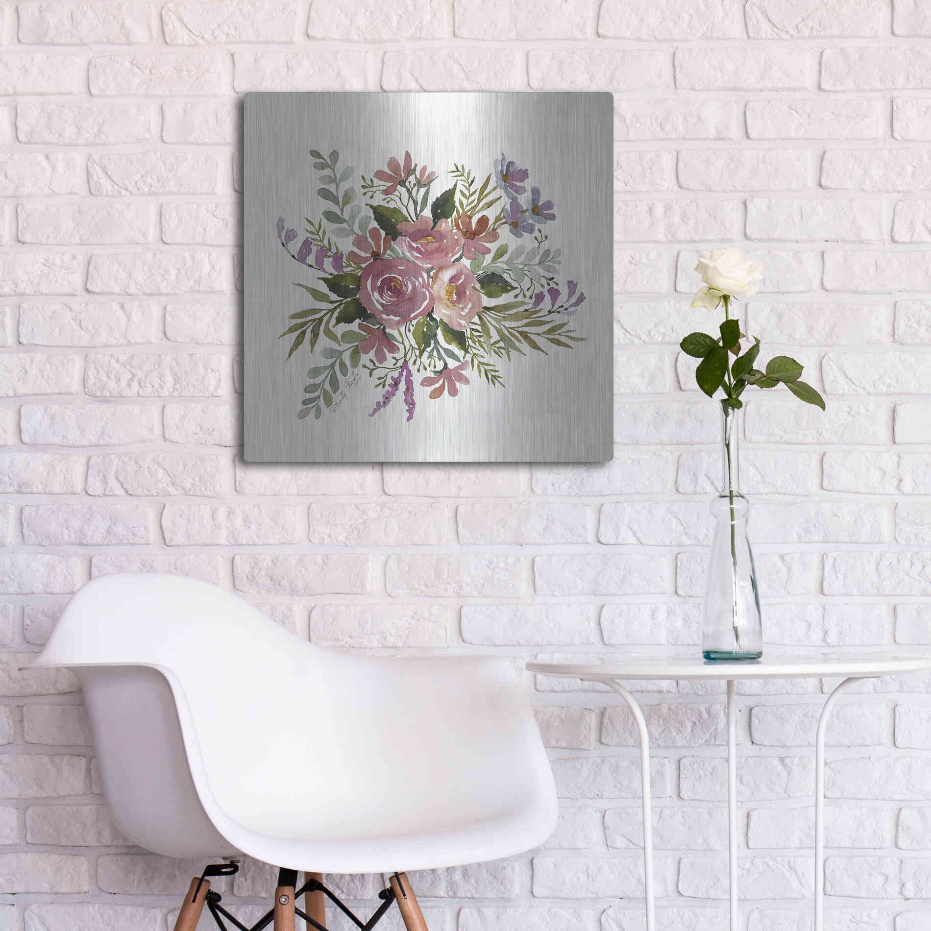 Luxe Metal Art 'Floral Spray I' by Cindy Jacobs, Metal Wall Art,24x24