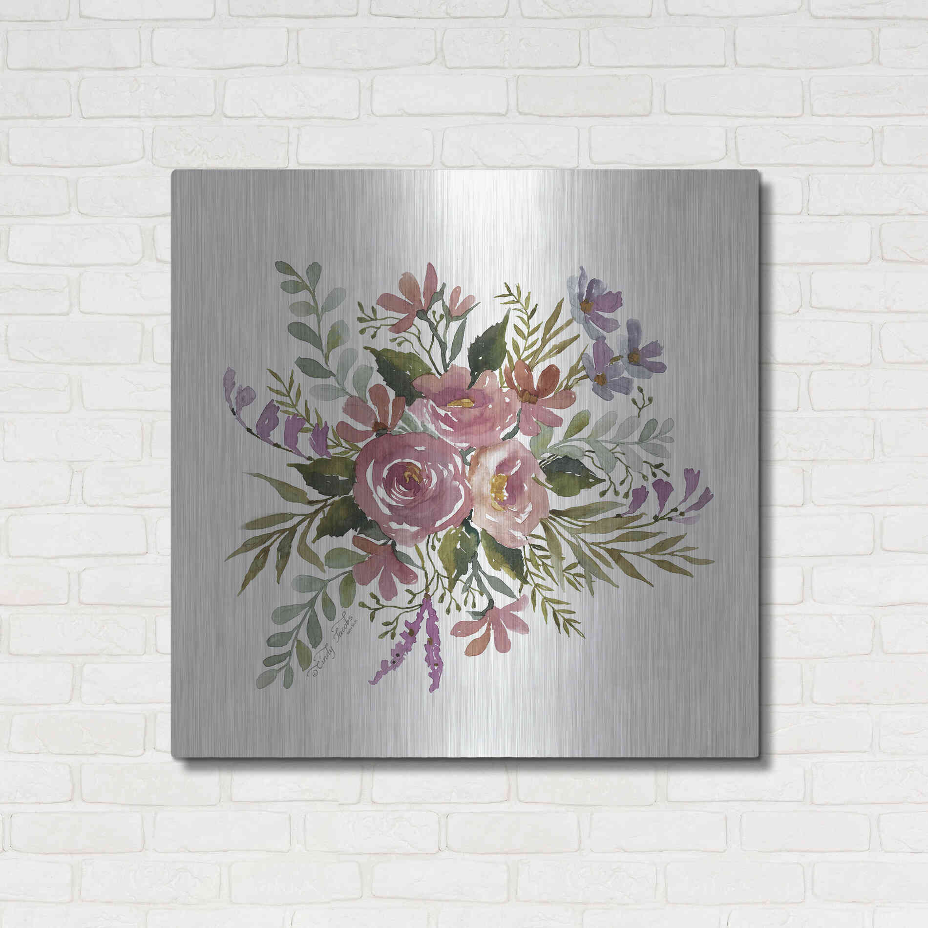 Luxe Metal Art 'Floral Spray I' by Cindy Jacobs, Metal Wall Art,36x36