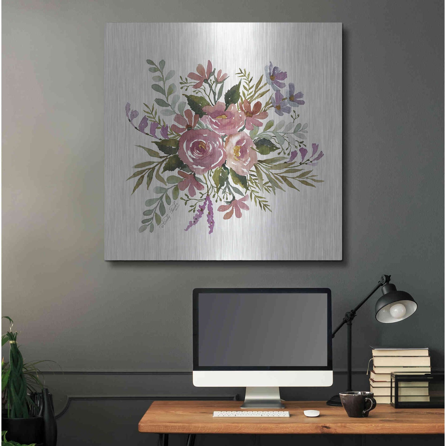 Luxe Metal Art 'Floral Spray I' by Cindy Jacobs, Metal Wall Art,36x36