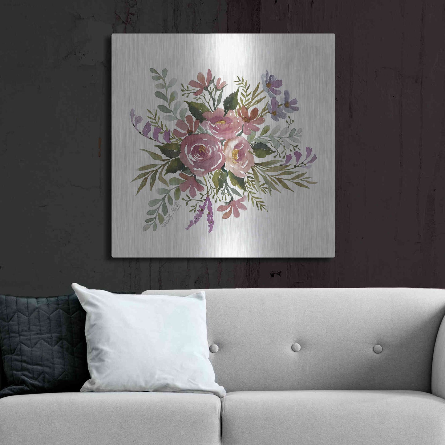 Luxe Metal Art 'Floral Spray I' by Cindy Jacobs, Metal Wall Art,36x36