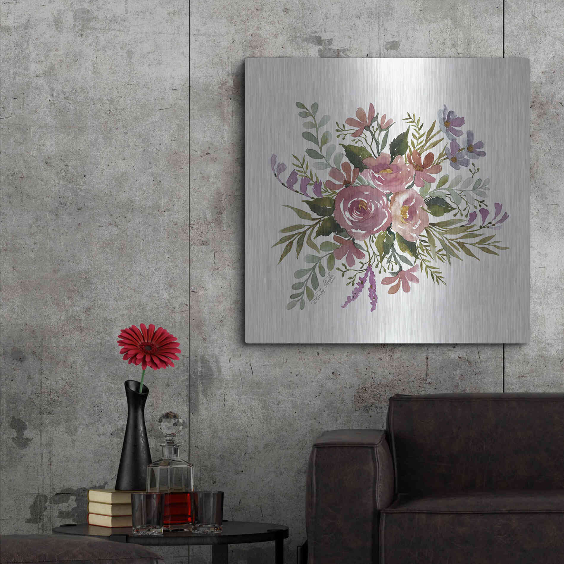 Luxe Metal Art 'Floral Spray I' by Cindy Jacobs, Metal Wall Art,36x36