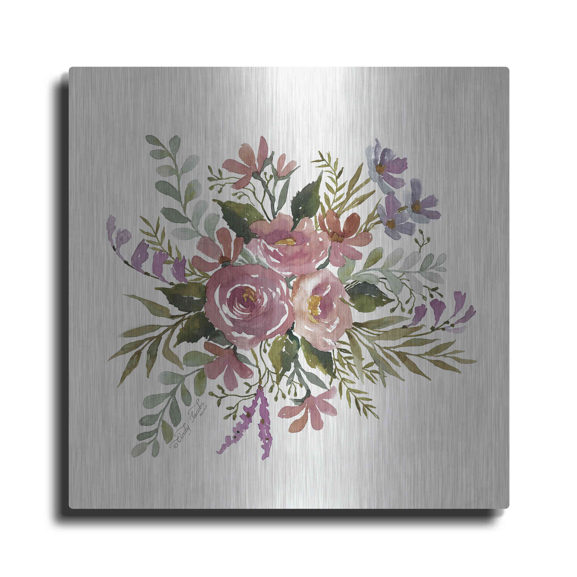 Luxe Metal Art 'Floral Spray I' by Cindy Jacobs, Metal Wall Art