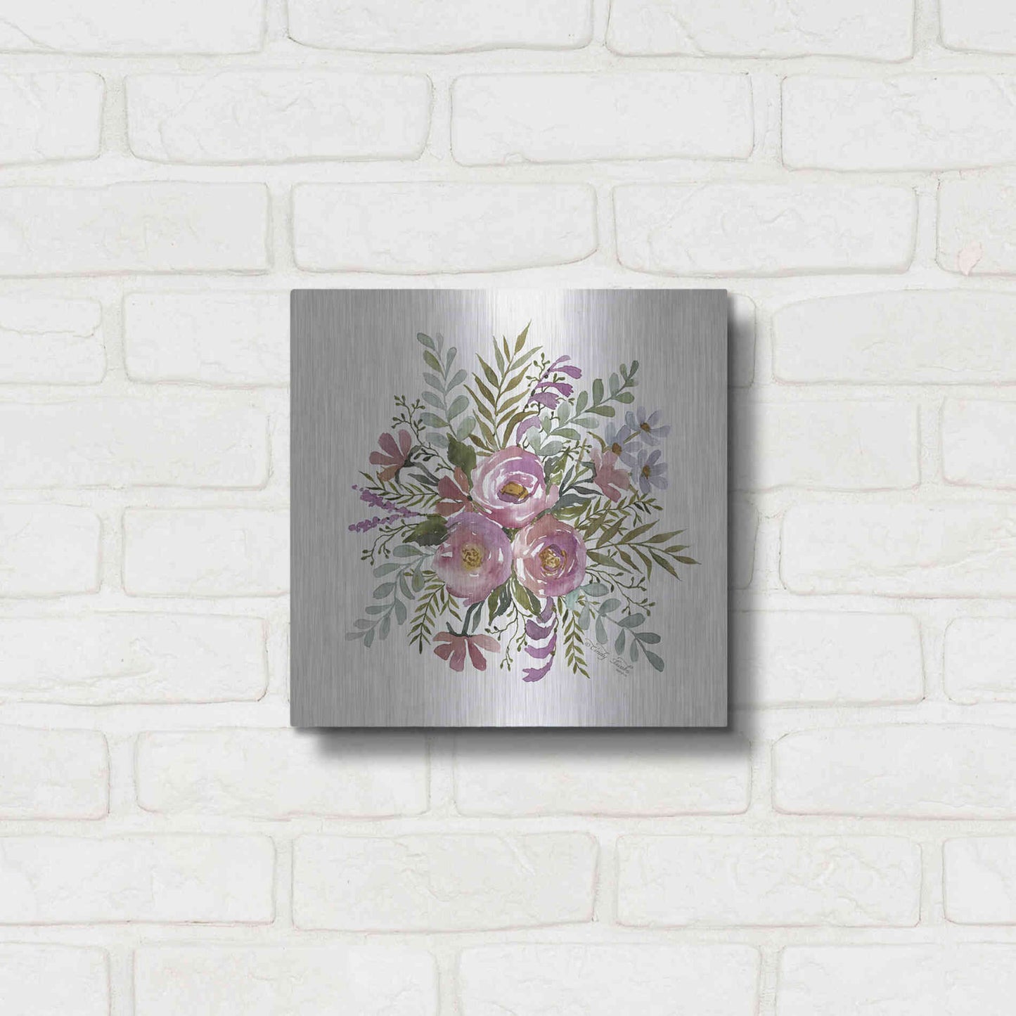 Luxe Metal Art 'Floral Spray II' by Cindy Jacobs, Metal Wall Art,12x12