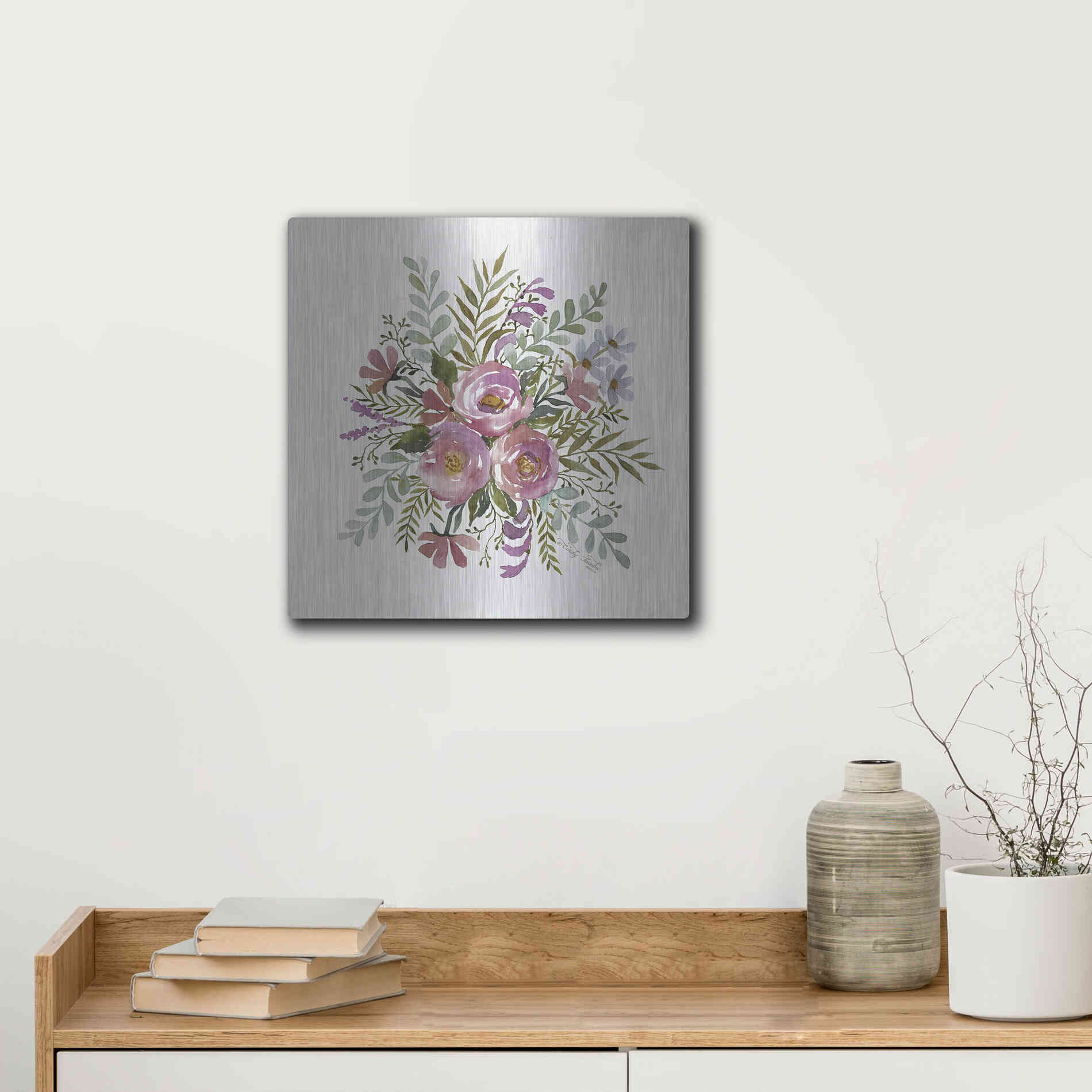 Luxe Metal Art 'Floral Spray II' by Cindy Jacobs, Metal Wall Art,12x12