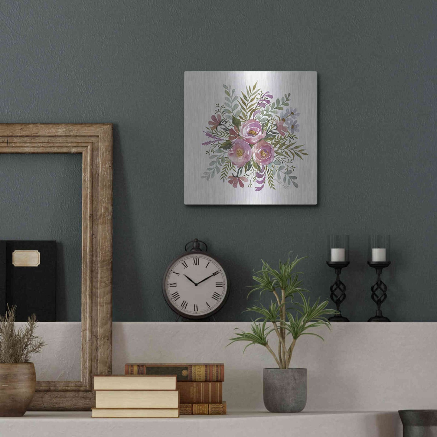 Luxe Metal Art 'Floral Spray II' by Cindy Jacobs, Metal Wall Art,12x12