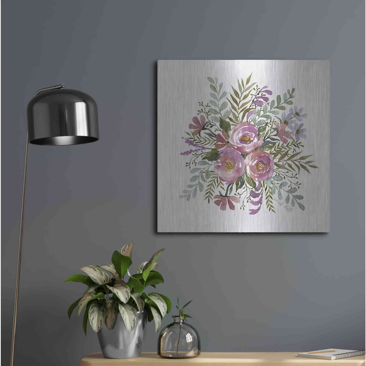 Luxe Metal Art 'Floral Spray II' by Cindy Jacobs, Metal Wall Art,24x24