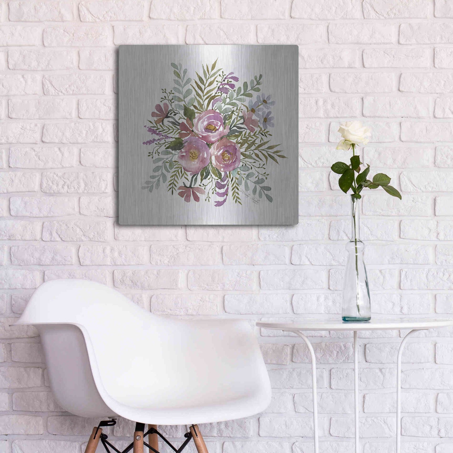 Luxe Metal Art 'Floral Spray II' by Cindy Jacobs, Metal Wall Art,24x24