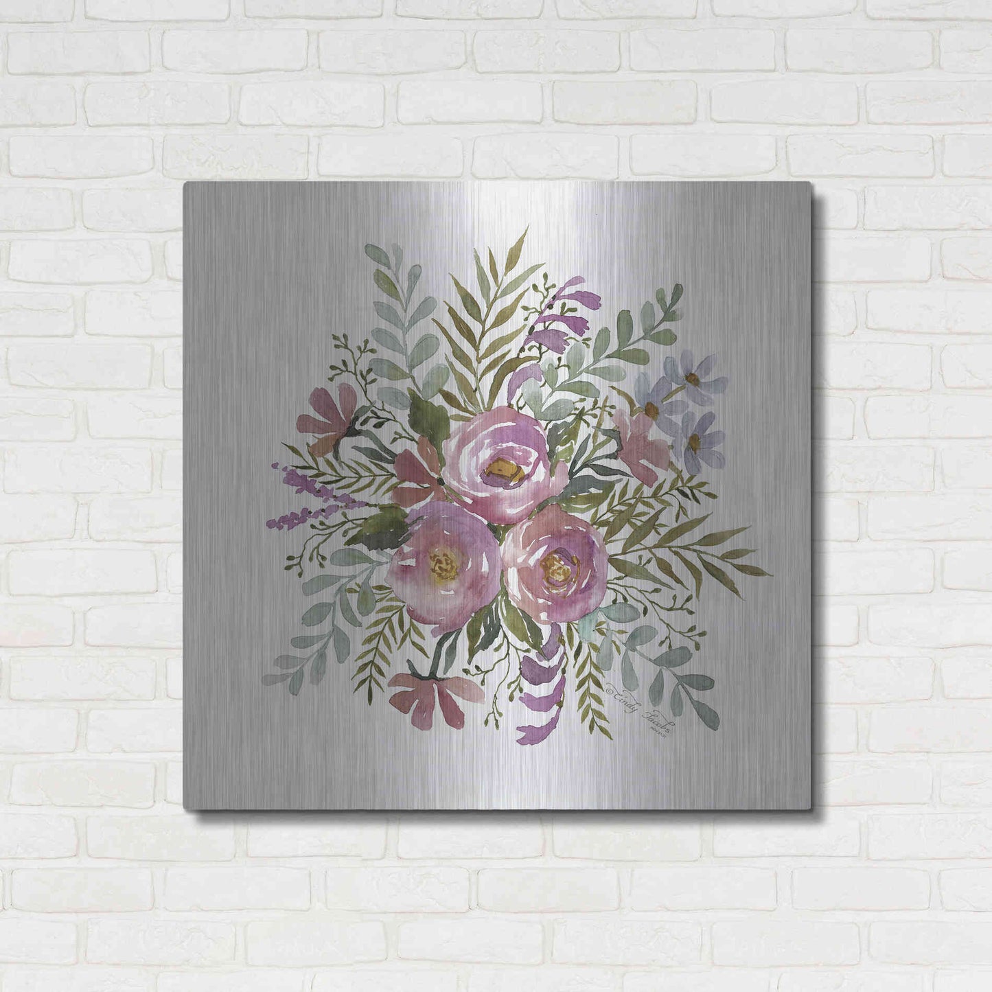 Luxe Metal Art 'Floral Spray II' by Cindy Jacobs, Metal Wall Art,36x36