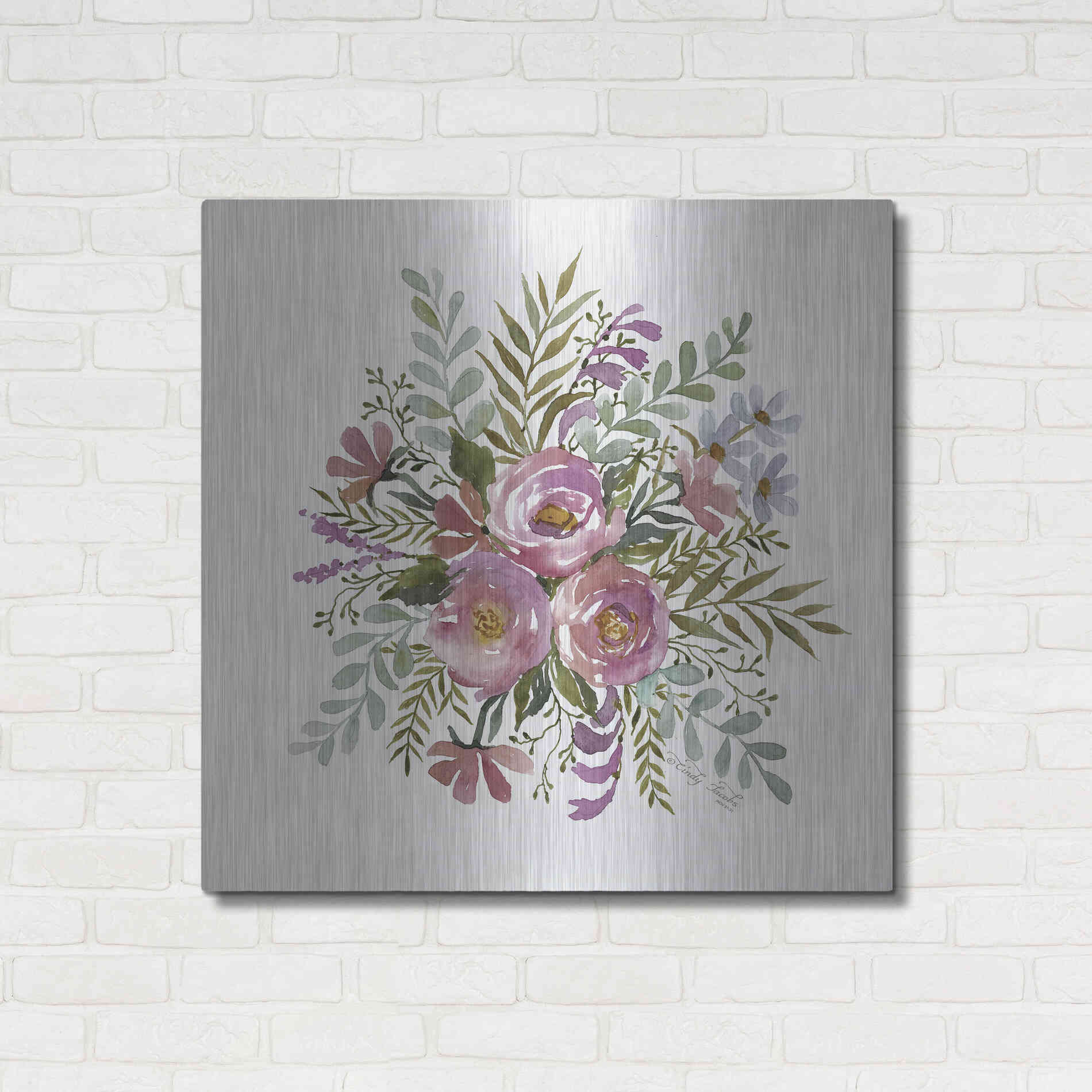 Luxe Metal Art 'Floral Spray II' by Cindy Jacobs, Metal Wall Art,36x36