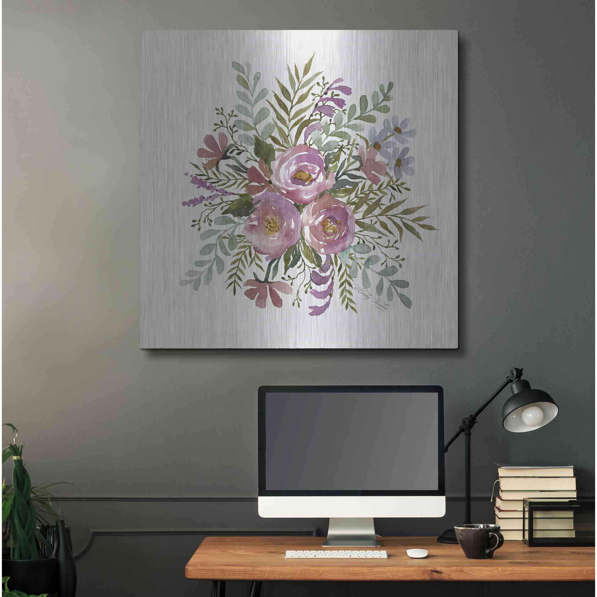 Luxe Metal Art 'Floral Spray II' by Cindy Jacobs, Metal Wall Art,36x36