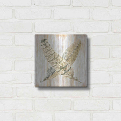 Luxe Metal Art 'Feathers Crossed I' by Cindy Jacobs, Metal Wall Art,12x12