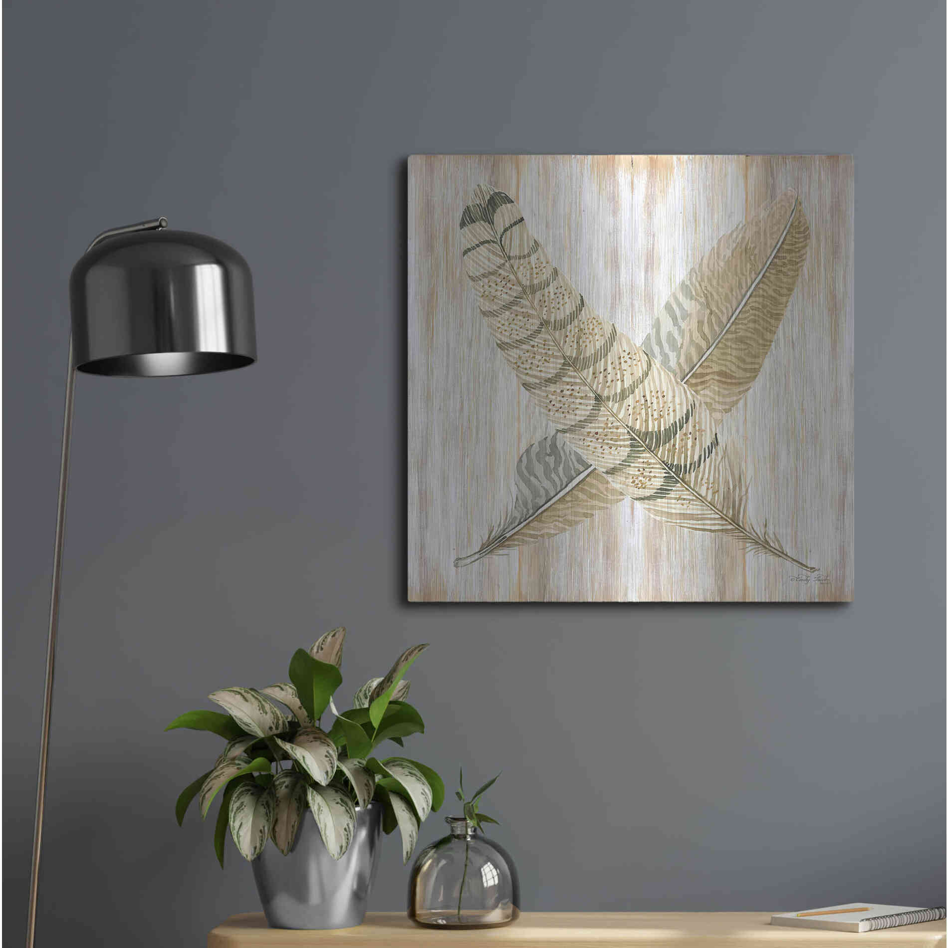 Luxe Metal Art 'Feathers Crossed I' by Cindy Jacobs, Metal Wall Art,24x24