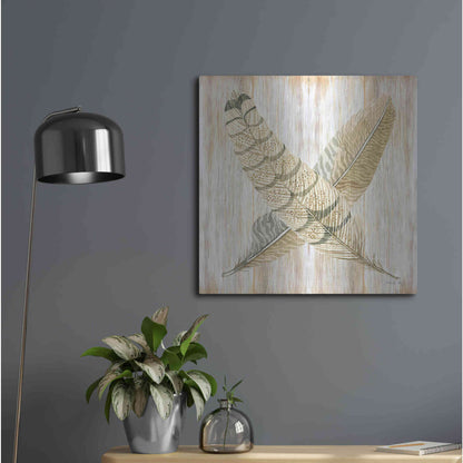 Luxe Metal Art 'Feathers Crossed I' by Cindy Jacobs, Metal Wall Art,24x24