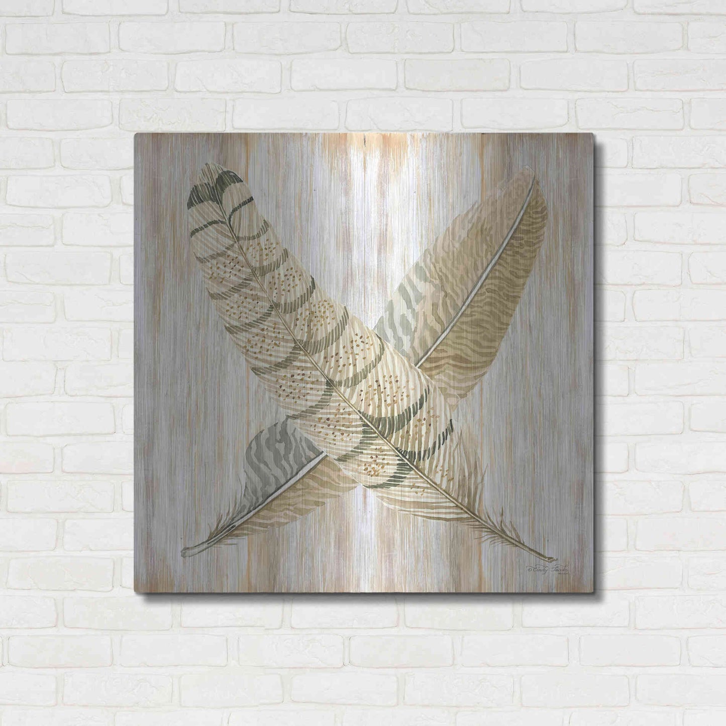 Luxe Metal Art 'Feathers Crossed I' by Cindy Jacobs, Metal Wall Art,36x36