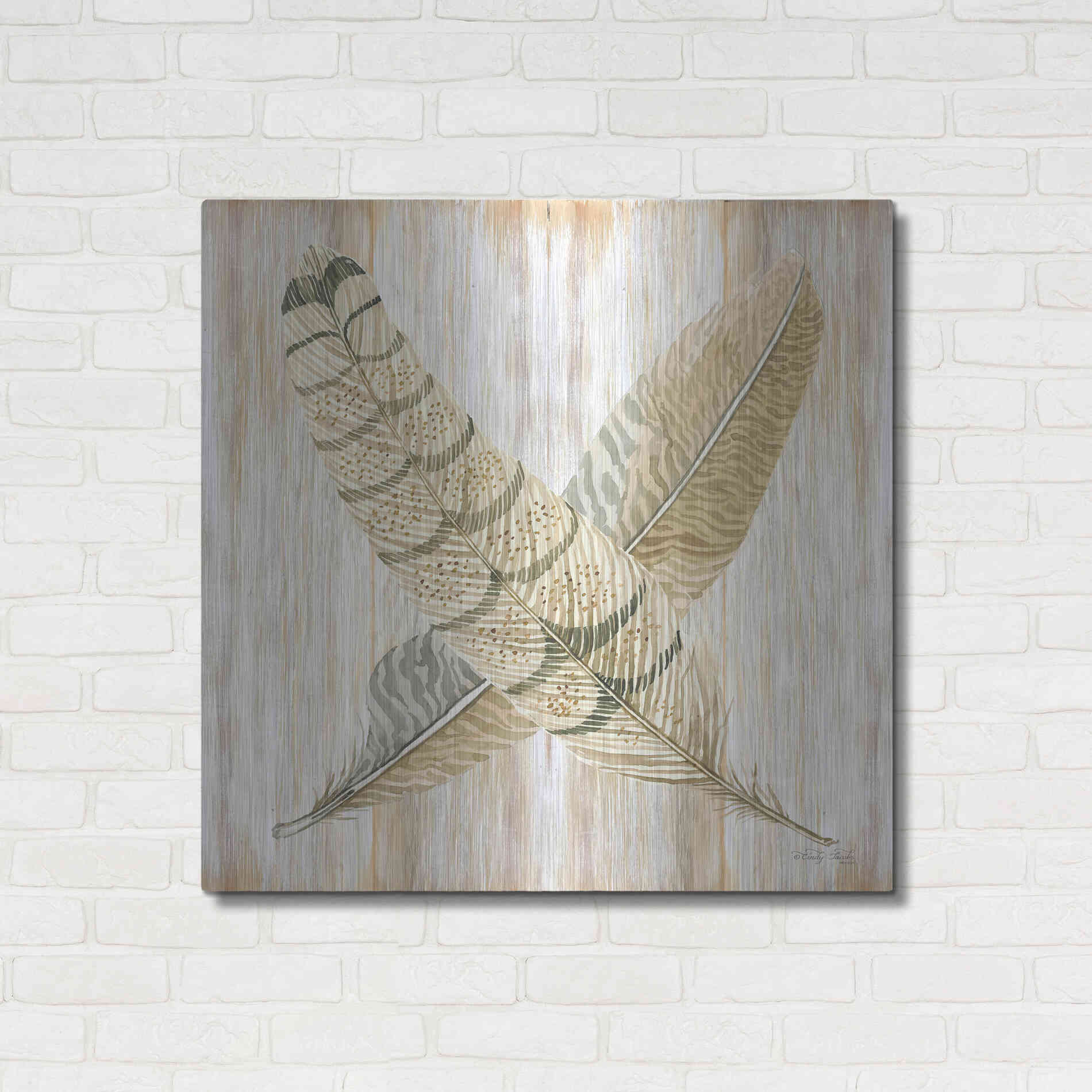 Luxe Metal Art 'Feathers Crossed I' by Cindy Jacobs, Metal Wall Art,36x36
