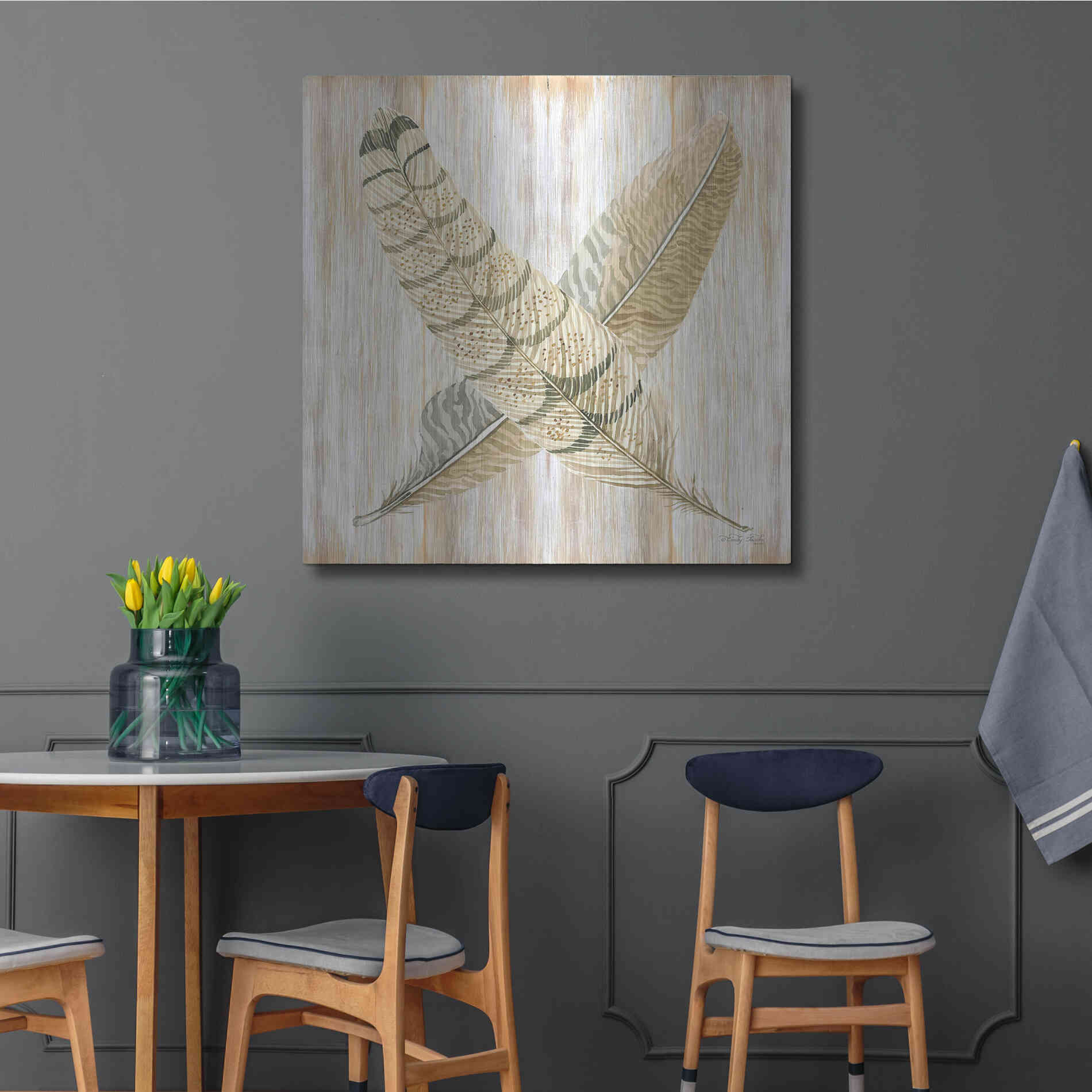 Luxe Metal Art 'Feathers Crossed I' by Cindy Jacobs, Metal Wall Art,36x36