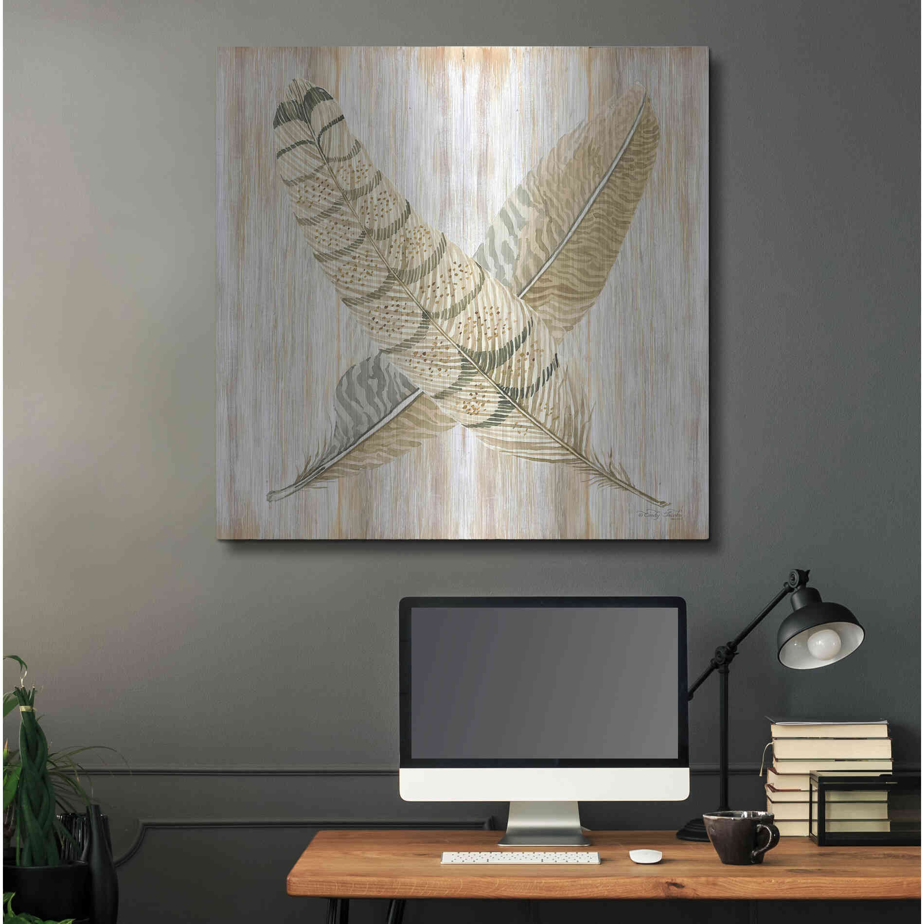 Luxe Metal Art 'Feathers Crossed I' by Cindy Jacobs, Metal Wall Art,36x36