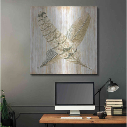Luxe Metal Art 'Feathers Crossed I' by Cindy Jacobs, Metal Wall Art,36x36
