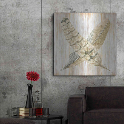 Luxe Metal Art 'Feathers Crossed I' by Cindy Jacobs, Metal Wall Art,36x36