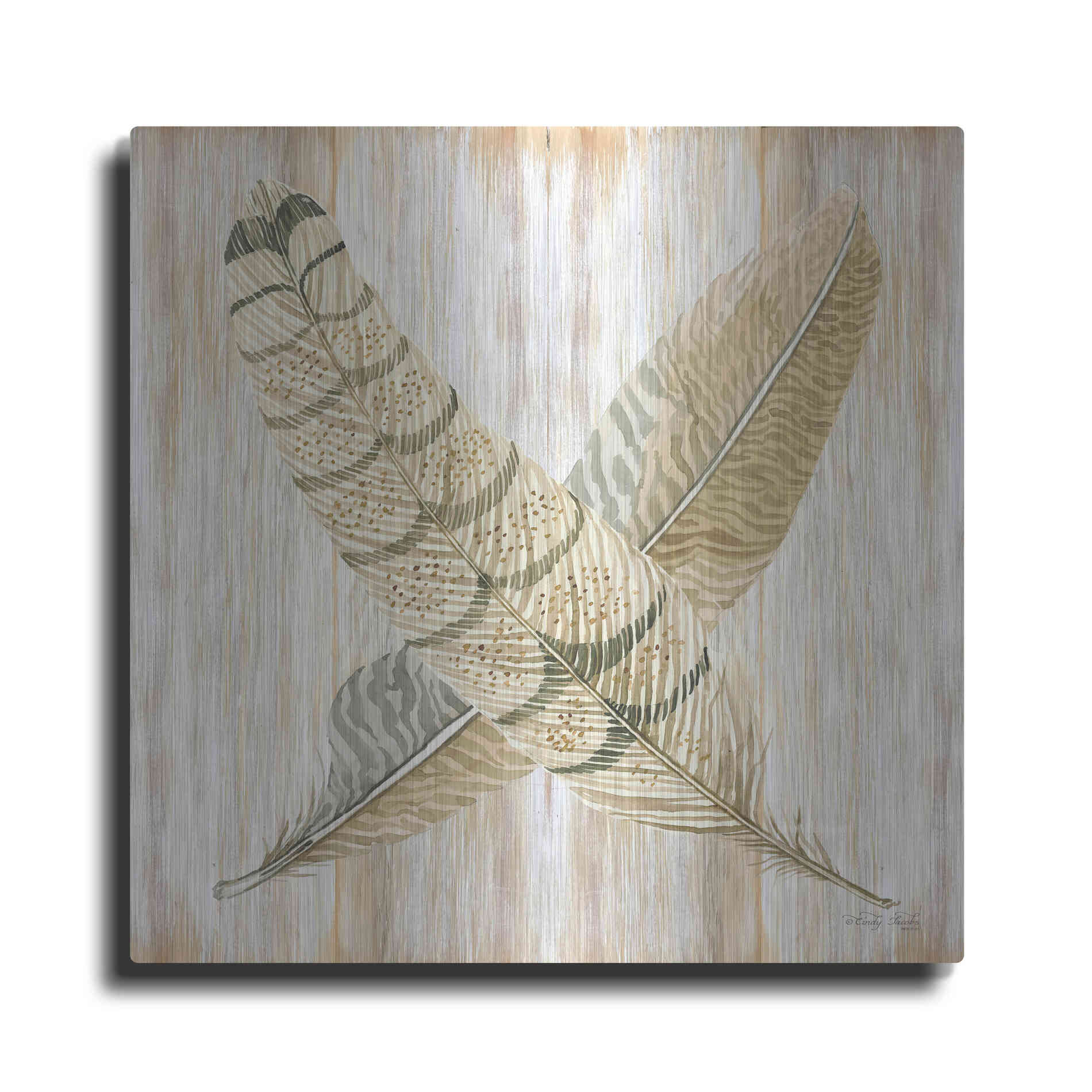 Luxe Metal Art 'Feathers Crossed I' by Cindy Jacobs, Metal Wall Art