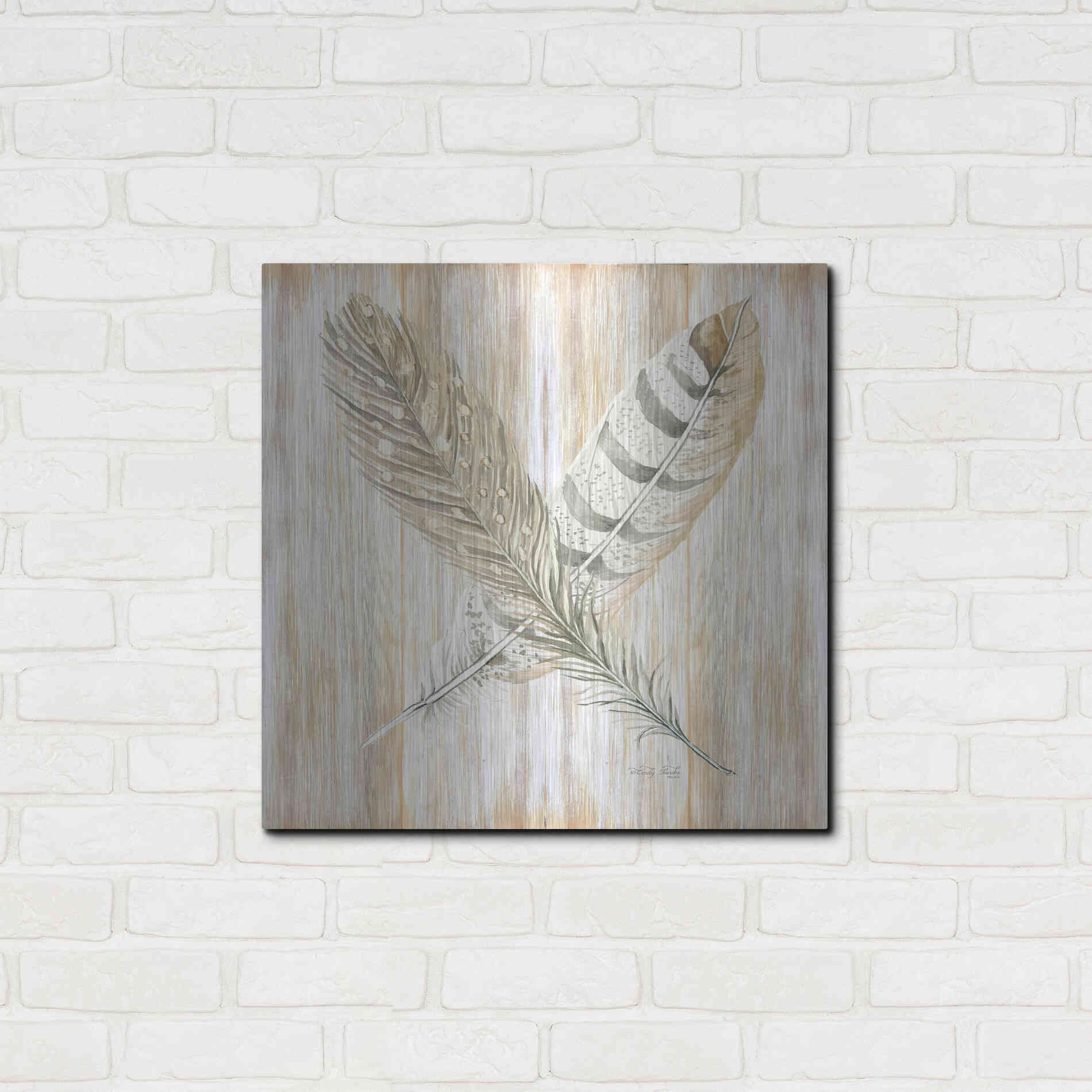 Luxe Metal Art 'Feathers Crossed II' by Cindy Jacobs, Metal Wall Art,24x24