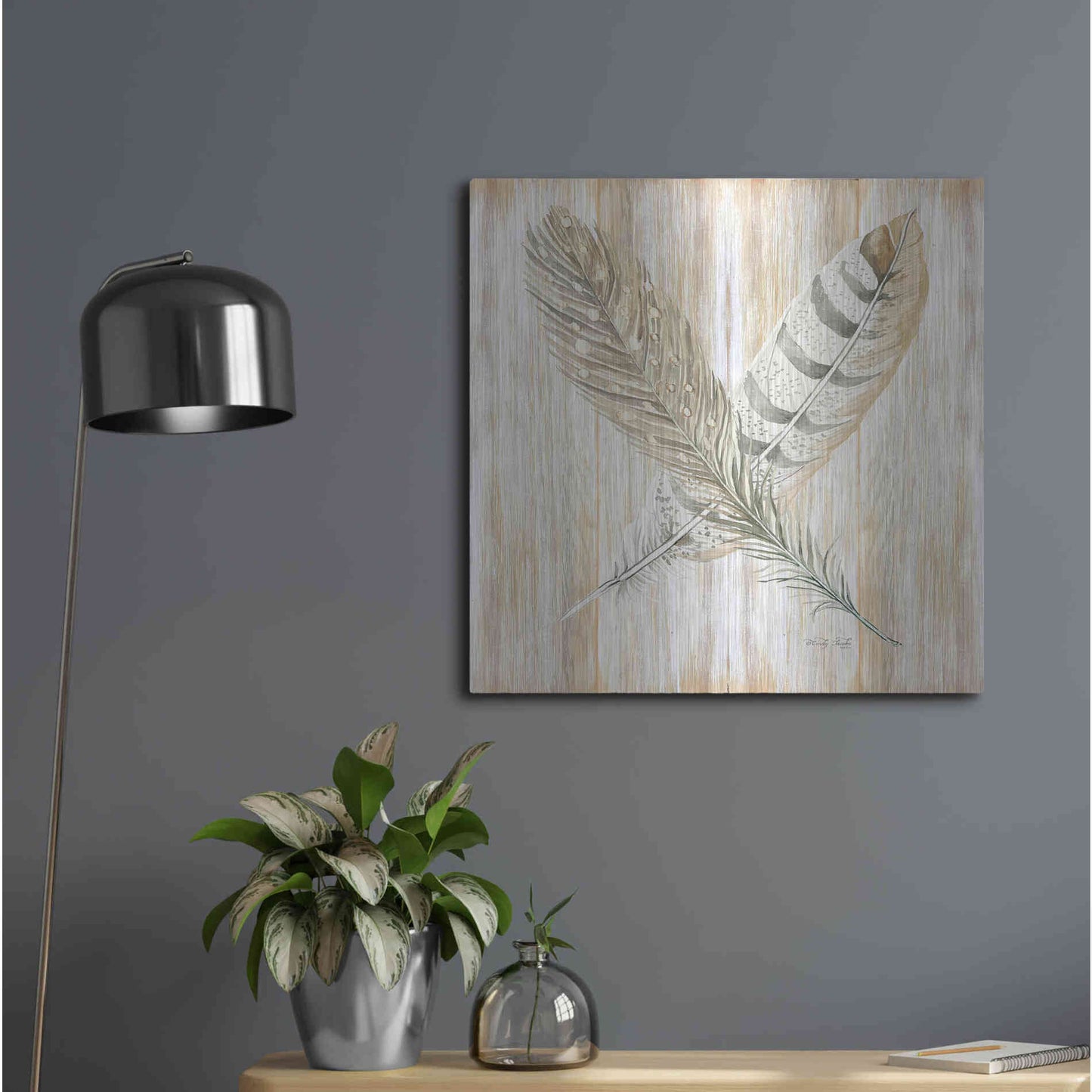 Luxe Metal Art 'Feathers Crossed II' by Cindy Jacobs, Metal Wall Art,24x24