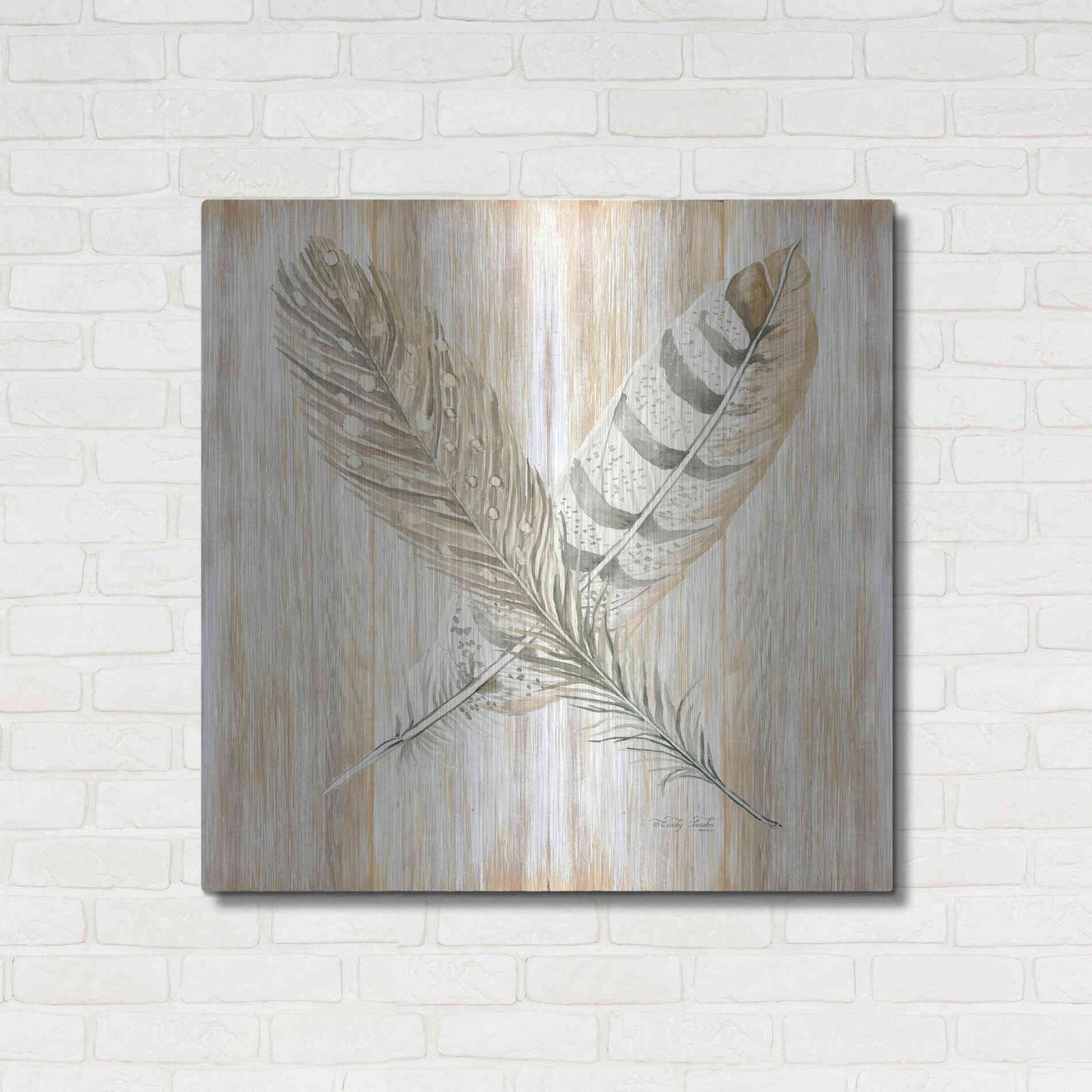 Luxe Metal Art 'Feathers Crossed II' by Cindy Jacobs, Metal Wall Art,36x36